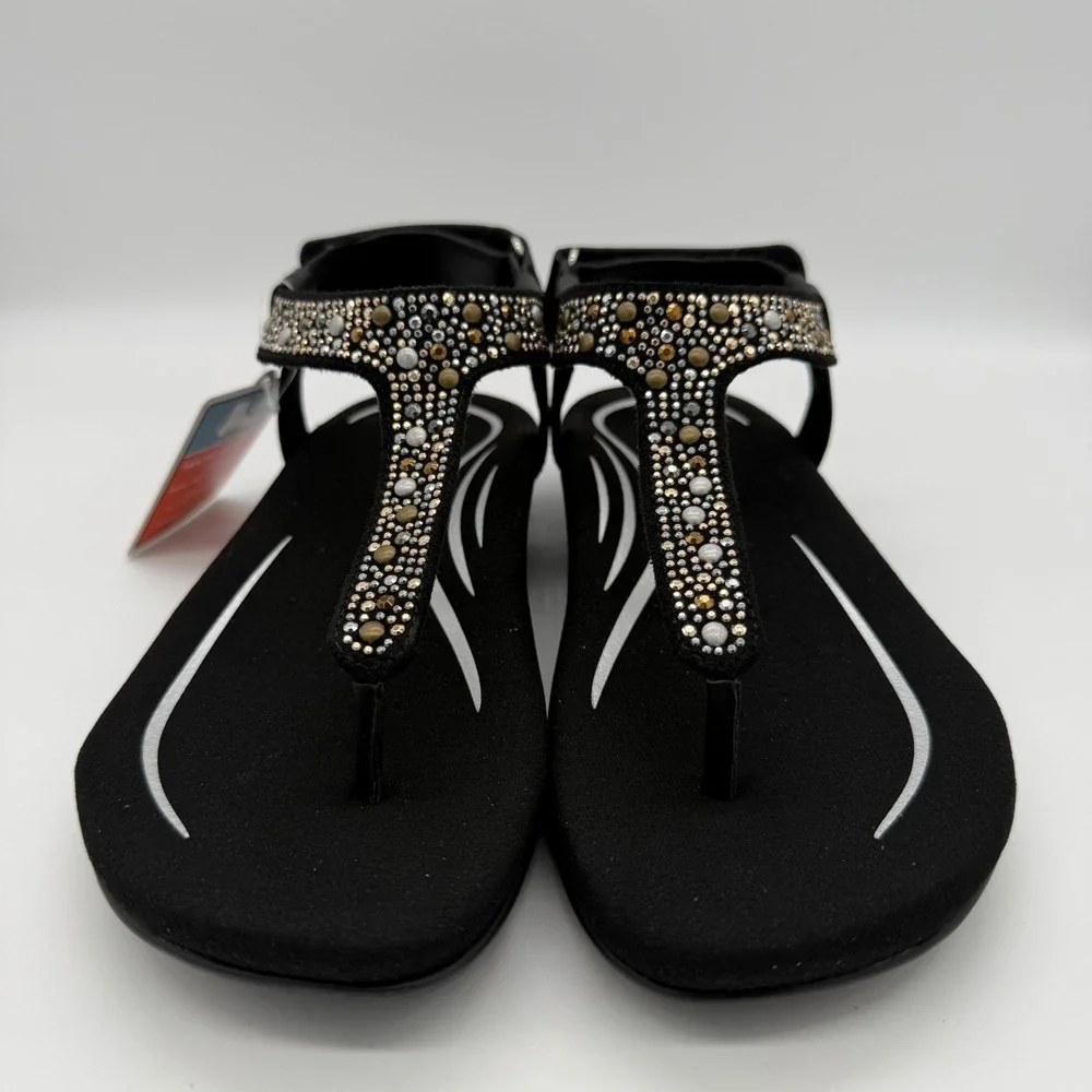 Aetrex Lindsey Black SE680 Women's Orthotic T-Strap Sandals Size 6-6.5 Nee